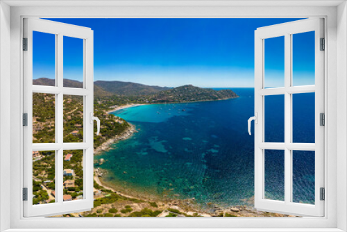 Fototapeta Naklejka Na Ścianę Okno 3D - Aerial drone view of Kal'e Moru beach in Geremeas, Sardinia