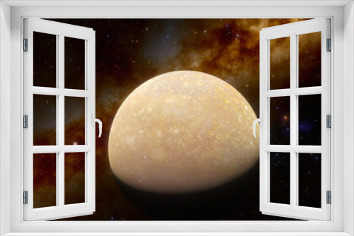Fototapeta Naklejka Na Ścianę Okno 3D - Callisto Jupiter Moon - Callisto is one of the moons that orbit the planet Jupiter. It is classified as cold airless miniaquaria. Discovery date 1610.