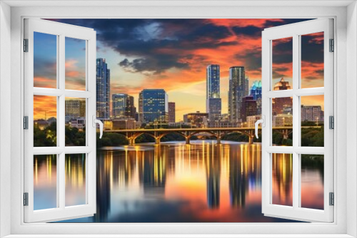 City view of Austin, Texas beside the Colorado River against the skyline. Generative AI