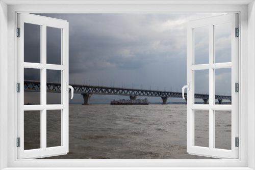 Fototapeta Naklejka Na Ścianę Okno 3D - Most extensive Padma bridge photography under the dark cloudy sky