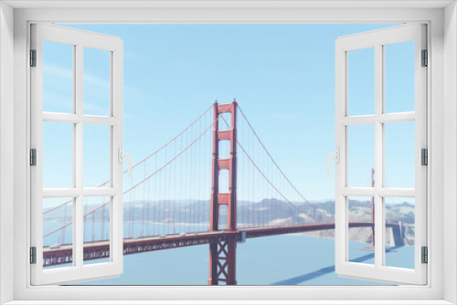 Fototapeta Naklejka Na Ścianę Okno 3D - The iconic Golden Gate Bridge spanning the entrance to San Francisco Bay, California, USA. With its vibrant orange-red color and majestic presence, this engineering marvel is not only a transportation