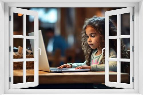 Young Latin Girl Using a Laptop, Generated AI