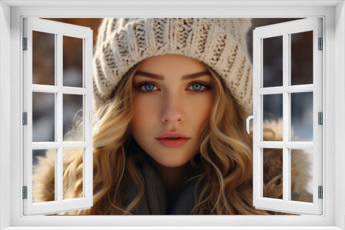 beautiful girl in a mountain forest. girl with a backpack. girl in a mountain jacket and hat.