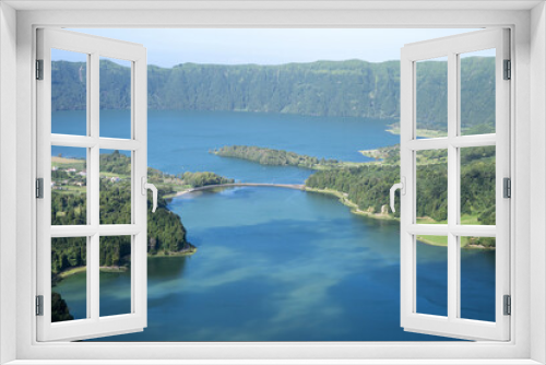 Fototapeta Naklejka Na Ścianę Okno 3D - Azul lake and Verde lake from Da Vista Do Rei on the island of Sao Miguel, Azores