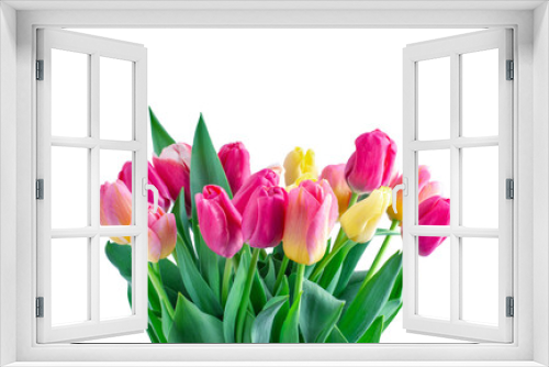 Fototapeta Naklejka Na Ścianę Okno 3D - Mix of tulips flowers on white background