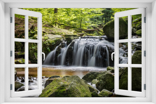 Fototapeta Naklejka Na Ścianę Okno 3D - Summer forest with amazing creek cascades