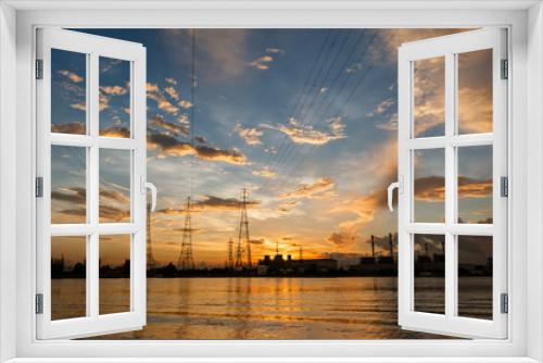 Fototapeta Naklejka Na Ścianę Okno 3D - Electric power station at sunrise