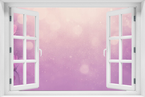 Fototapeta Naklejka Na Ścianę Okno 3D - Różowy kwiat kosmos, cukierkowy deseń z efektem bokeh, kartka z miejscem na tekst
