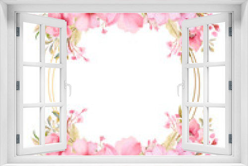 Fototapeta Naklejka Na Ścianę Okno 3D - Pink watercolor hand painted background template for Invitation with flora and flower