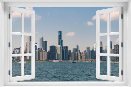 Fototapeta Naklejka Na Ścianę Okno 3D - A view of Downtown skyscrapers of Chicago skyline panorama over Lake Michigan at daytime, Chicago, Illinois, USA