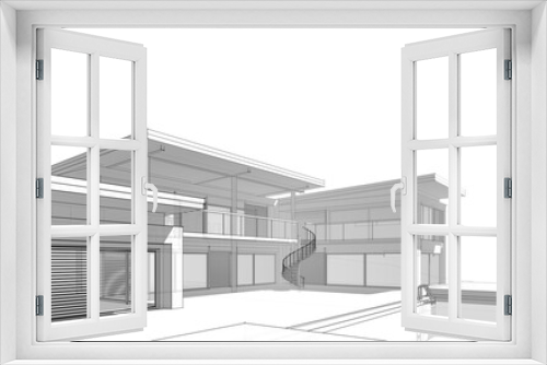 Fototapeta Naklejka Na Ścianę Okno 3D - House building sketch architectural 3d illustration