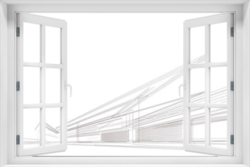 Fototapeta Naklejka Na Ścianę Okno 3D - House building sketch architectural 3d illustration