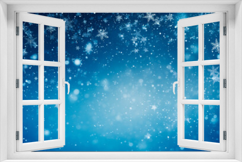 Blue background with snowflakes, winter, christmas , bokeh, copy space. High quality photo