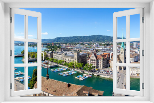 Fototapeta Naklejka Na Ścianę Okno 3D - Zurich skyline with lake from above panorama in Switzerland