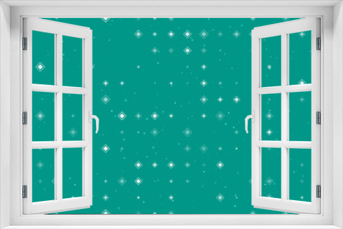 Fototapeta Naklejka Na Ścianę Okno 3D - Seamless background pattern of evenly spaced white main road signs of different sizes and opacity. Vector illustration on teal background with stars