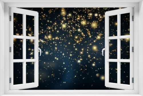Night sky filled with sparkling stars, shimmering confetti cascading. Magical luminous Christmas stars fly, illuminating the scene. Generative AI