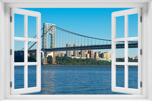 Fototapeta Naklejka Na Ścianę Okno 3D - George Washington Bridge with reflection in the Hudson River viewed from Ross Dock picnic area, Fort Lee, NJ -27