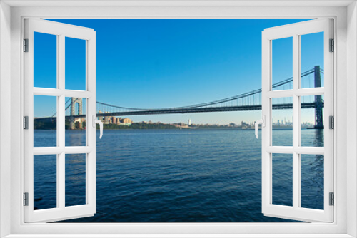 Fototapeta Naklejka Na Ścianę Okno 3D - George Washington Bridge with reflection in the Hudson River viewed from Ross Dock picnic area, Fort Lee, NJ -26