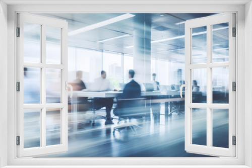 Blurred business people in white glass modern office