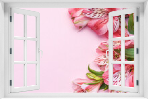 Fototapeta Naklejka Na Ścianę Okno 3D - Beautiful Alstroemeria flowers on pink background