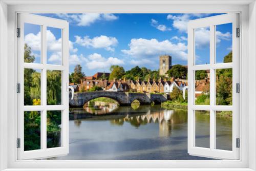 Fototapeta Naklejka Na Ścianę Okno 3D - Panoramic view of Aylesford village in Kent, England with medieval bridge over the river Medway and church
