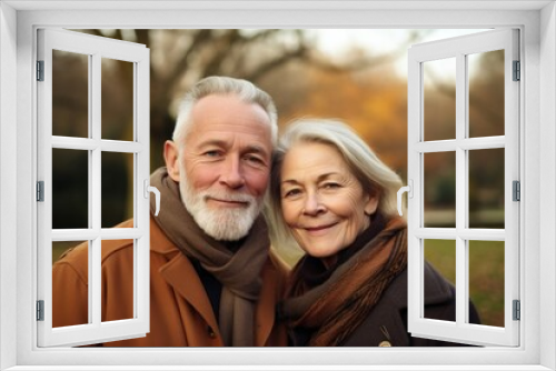 Portrait of Elderly couple. Joyful nice elderly couple smiling while being in a great mood, Generative AI