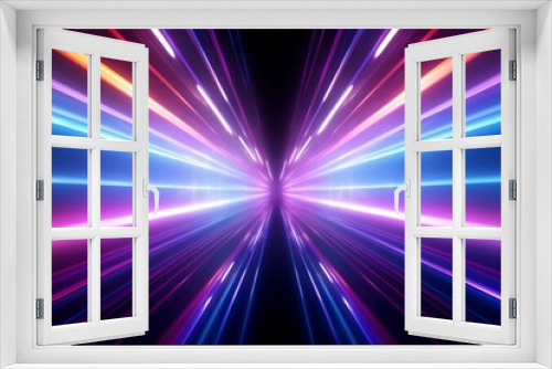 Abstract neon tunnel with blue, pink, and purple stripes. Generative AI