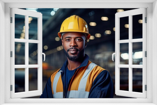 Portrait of a black male engineer working in a factory