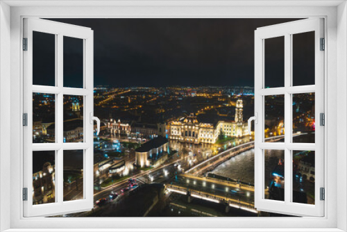 Fototapeta Naklejka Na Ścianę Okno 3D - Aerial art nouveau historical a cityscape with a majestic bridge captured from above incity Oradea, Bihor, Romania