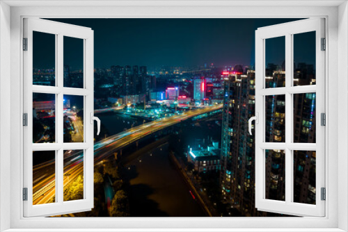 Fototapeta Naklejka Na Ścianę Okno 3D - Aerial view of night landscape in Guangzhou city, China