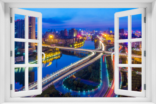 Fototapeta Naklejka Na Ścianę Okno 3D - Modern city, a busy overpass