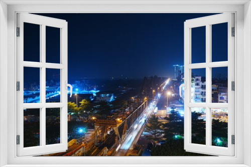Fototapeta Naklejka Na Ścianę Okno 3D - Long Bien Bridge at Night, in Hanoi, Vietnam - ベトナム ハノイ 夜景 ロンビエン橋