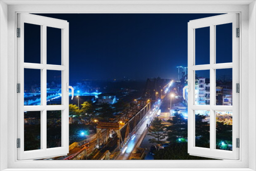 Fototapeta Naklejka Na Ścianę Okno 3D - Long Bien Bridge at Night, in Hanoi, Vietnam - ベトナム ハノイ 夜景 ロンビエン橋