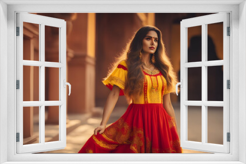 Women wear Mexico fiesta dress with elegant background ai generated