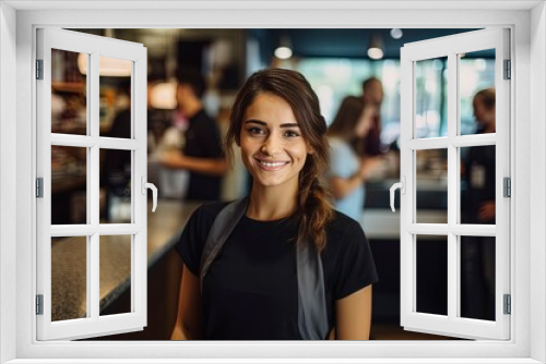 Smiling, young and attractive saleswoman,