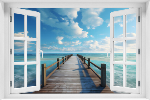 Fototapeta Naklejka Na Ścianę Okno 3D - Offer a unique view from the end of a seaside pier, with the vast expanse of the sea extending outwards, creating a perspective of endless possibilities.