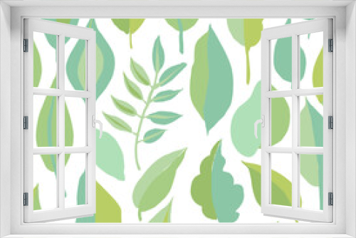 Fototapeta Naklejka Na Ścianę Okno 3D - Floral Pattern of light Green Color Leaves on White Background, Wallpaper Design for Printing on Fashion Textile, Fabric, Wrapping Paper, Packaging