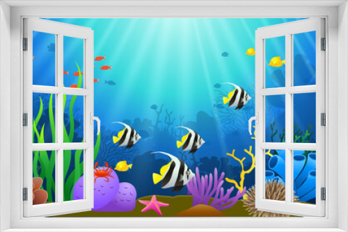 Fototapeta Naklejka Na Ścianę Okno 3D - Corals with underwater view background. Vector illustration