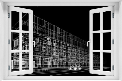 Fototapeta Naklejka Na Ścianę Okno 3D - Modern building architectural drawing 3d illustration