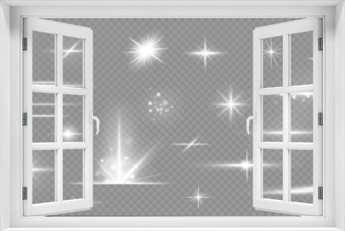 Fototapeta Naklejka Na Ścianę Okno 3D - White sparkles.Bright star.Glow burst.Rays of the sun on a transparent background.	