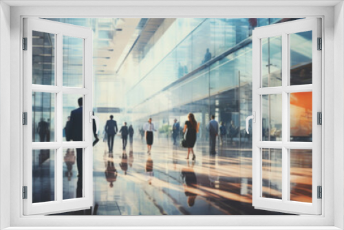 Long exposure shot of business people in office space