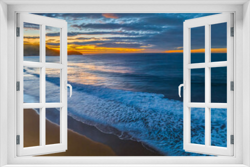 Fototapeta Naklejka Na Ścianę Okno 3D - Surf, sea, sand, sunrise with clouds
