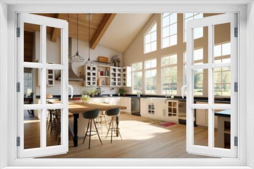 bright, spacious and modern farmhouse style kitchen, Generative AI.