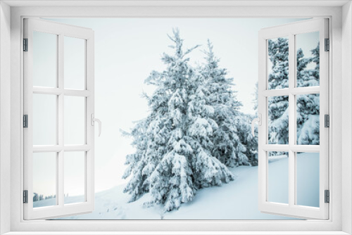 Fototapeta Naklejka Na Ścianę Okno 3D - amazing winter landscape with snowy fir trees in the mountains