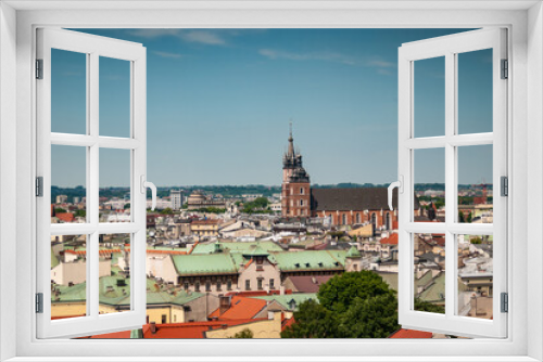 Fototapeta Naklejka Na Ścianę Okno 3D - Beautiful view to old town in Kraków and basilica Mariacka