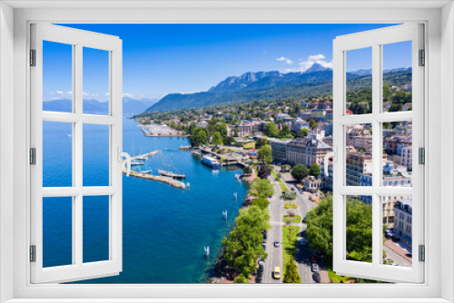 Fototapeta Naklejka Na Ścianę Okno 3D - Aerial view of Evian (Evian-Les-Bains) city in Haute-Savoie in France