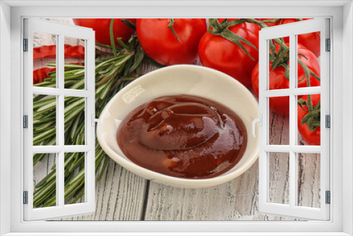 Fototapeta Naklejka Na Ścianę Okno 3D - Tomato barbecue sauce on the bowl