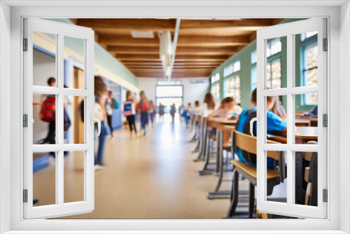 busy high school corridor during recess with blurred