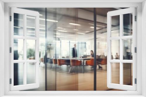 blurred business people in white glass office background,