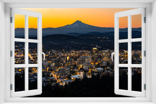 Portland Oregon Skyline / Cityscape under Mount Hood